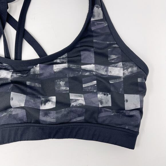 Marika Womens Large L Black Gray Print Strappy Crossback Racerback Sports Bra - Picture 3 of 8